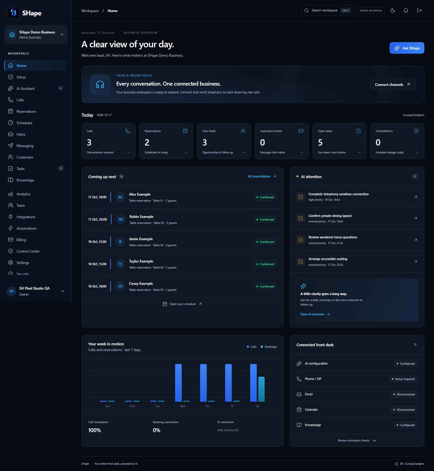 SHape Workspace — SHape interface · Synthetic demo data